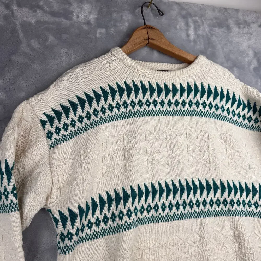 Vintage Dover Park Mens Fair Isle‎ Crewneck Sweater Green Pattern Size Medium